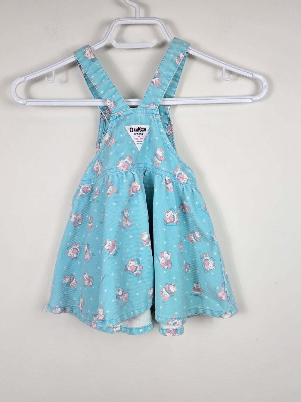 Vintage OshKosh B'Gosh Corduroy Jumper Dress 2T Teddy Bear Sleigh Print Made USA - Picture 5 of 8
